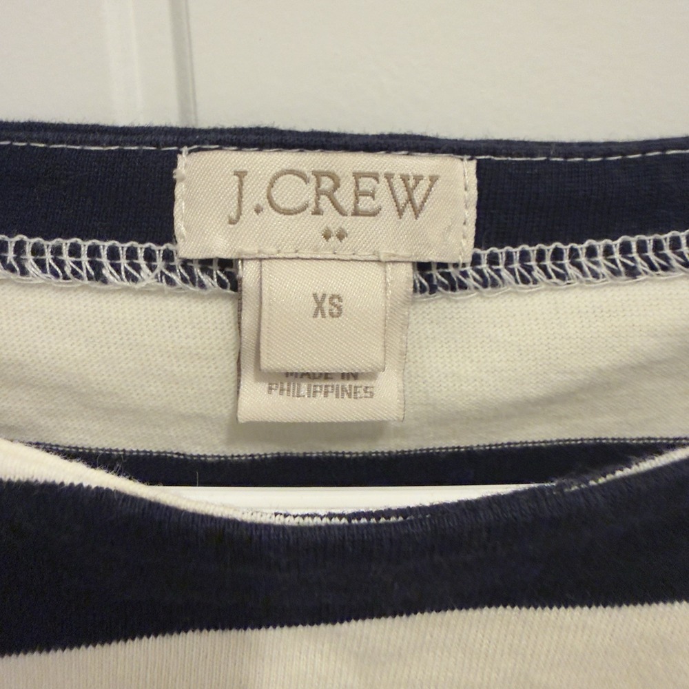 J.Crew‎ Women's Ivory Navy Stripe Tunic Shirt Teal Stripe Long Sleeves Size XS - Picture 3 of 6